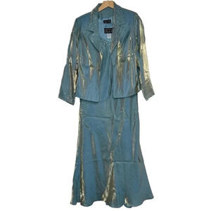 Alex Evenings 18WP elegant teal blue iridescent formal‎ jeweled gown/jacket Glam